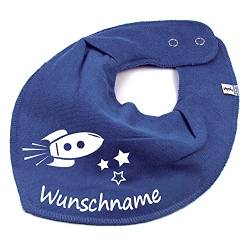 HALSTUCH mit Namen oder Text personalisiert für Baby oder Kind aus Baumwolle in Einheitsgröße Rakete taubenblau von Elefantasie