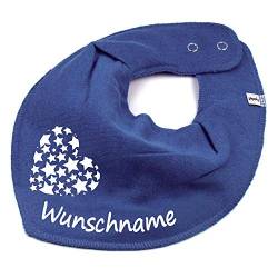 HALSTUCH mit Namen oder Text personalisiert für Baby oder Kind aus Baumwolle in Einheitsgröße Sternherz taubenblau von Elefantasie