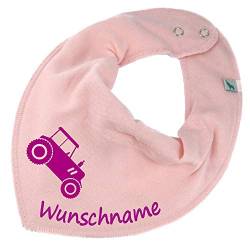 HALSTUCH mit Namen oder Text personalisiert für Baby oder Kind aus Baumwolle in Einheitsgröße Traktor rosa von Elefantasie