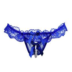 Elegance Parisienne Perlen-String Blau Damen Unterwäsche mit Spitze Unterhose Tanga G-Schnur Schwarz sexy Dessous Reizwäsche Knapp Blue von Elegance Parisienne