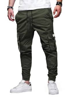 Elegancity Armee Grün Jogginghose Herren Cargohose Einfarbig Hose Männer Causal Sporthose Elastische Freizeithose mit 6 Tasche M von Elegancity