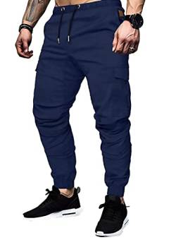 Elegancity Blaue Cargohose Herren Chino Hose mit 6 Taschen Cargo Hose Stretch Jogginghose für Männer mit Bundgummi Elastische Hosen L von Elegancity