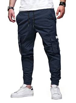 Elegancity Blaue Jogginghose Herren Cargohose Einfarbig Hose Männer Causal Sporthose Elastische Freizeithose mit 6 Tasche M von Elegancity