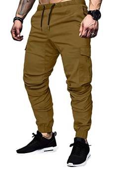 Elegancity Braune Cargohose Herren Chino Hose mit 6 Taschen Cargo Hose Stretch Jogginghose für Männer mit Bundgummi Elastische Hosen XL von Elegancity