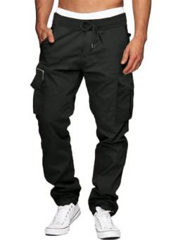 Elegancity Cargohose Herren Baumwolle Outdoorhose Lange Baggy Hose Casual Freizeithose Pants mit Drawstring Regular Schwarz S von Elegancity