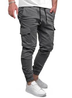 Elegancity Cargohose Herren Lang Casual Jogginghose Stretch Chino Hose Regular Fit Cargo Hose Elastische Mit 6 Tasche Grau, XL von Elegancity