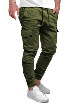 Elegancity Cargohose Herren Lang Casual Jogginghose Stretch Chino Hose Regular Fit Cargo Hose Elastische Mit 6 Tasche Grün, M von Elegancity