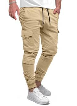 Elegancity Cargohose Herren Lang Casual Jogginghose Stretch Chino Hose Regular Fit Cargo Hose Elastische Mit 6 Tasche Khaki, XXXL von Elegancity