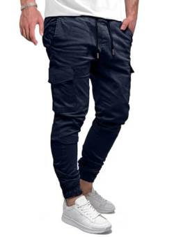 Elegancity Cargohose Herren Lang Casual Jogginghose Stretch Chino Hose Regular Fit Cargo Hose Elastische Mit 6 Tasche Marineblau, M von Elegancity