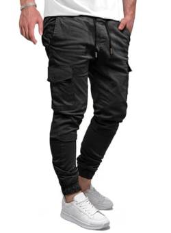 Elegancity Cargohose Herren Lang Casual Jogginghose Stretch Chino Hose Regular Fit Cargo Hose Elastische Mit 6 Tasche Schwarz, XXL von Elegancity