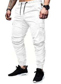 Elegancity Cargohose Herren Weiß Chino Hose mit 6 Taschen Cargo Hose Stretch Jogginghose für Männer mit Bundgummi Elastische Hosen M von Elegancity