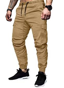 Elegancity Dunkel Khaki Cargohose Herren Chino Hose mit 6 Taschen Cargo Hose Stretch Jogginghose für Männer mit Bundgummi Elastische Hosen XXL von Elegancity