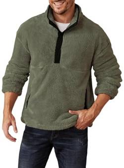 Elegancity Fleece Pullover Herren Grün Winter Sweatshirts Langarm Pullover Mit Knopfverschluss Stehkragen Pulli XXL von Elegancity