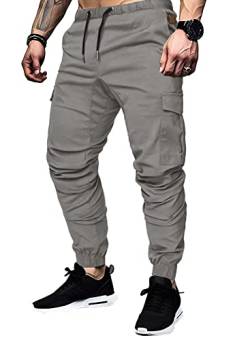 Elegancity Hell Graue Cargohose Herren Chino Hose mit 6 Taschen Cargo Hose Stretch Jogginghose für Männer mit Bundgummi Elastische Hosen M von Elegancity