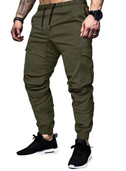 Elegancity Hell Grüne Cargohose Herren Chino Hose mit 6 Taschen Cargo Hose Stretch Jogginghose für Männer mit Bundgummi Elastische Hosen S von Elegancity