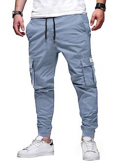 Elegancity Hellblau Jogginghose Herren Cargohose Einfarbig Hose Männer Causal Sporthose Elastische Freizeithose mit 6 Tasche S von Elegancity