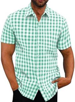 Elegancity Hemd Herren Kariertes Sommerhemd Kurzarm Freizeithemd Regular Fit für Männer 100% Baumwolle Grün, L von Elegancity