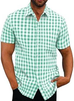 Elegancity Hemd Herren Kariertes Sommerhemd Kurzarm Freizeithemd Regular Fit für Männer 100% Baumwolle Grün, S von Elegancity