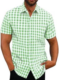 Elegancity Hemd Herren Kariertes Sommerhemd Kurzarm Freizeithemd Regular Fit für Männer 100% Baumwolle Hellgrün, L von Elegancity