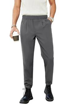 Elegancity Herren Anzughosen Grau Einfarbig Business Chino Hose Regular Fit Bundgummi Anzughose Lang Mit Tashce L von Elegancity