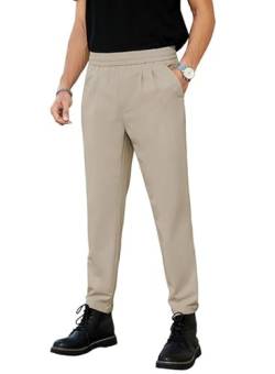 Elegancity Herren Anzughosen Khaki Einfarbig Business Chino Hose Regular Fit Bundgummi Anzughose Lang Mit Tashce XL von Elegancity