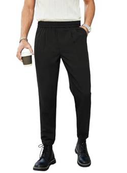 Elegancity Herren Anzughosen Schwarz Einfarbig Business Chino Hose Regular Fit Bundgummi Anzughose Lang Mit Tashce M von Elegancity