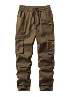 Elegancity Herren Cargo Hose Lang Einfarbig Freizeithose Loose Fit Casual Chino Hose Männer Cargohosen Jogginghose Outdoorhose Khaki, M von Elegancity