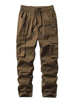 Elegancity Herren Cargo Hose Lang Einfarbig Freizeithose Loose Fit Casual Chino Hose Männer Cargohosen Jogginghose Outdoorhose Khaki, XXL von Elegancity