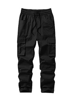 Elegancity Herren Cargo Hose Lang Einfarbig Freizeithose Loose Fit Casual Chino Hose Männer Cargohosen Jogginghose Outdoorhose Schwarz, XL von Elegancity