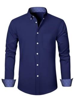 Elegancity Herren Hemd Businesshemden Stretch Hemd Casual Kent Kragen Langarm Baumwolle Freizeithemden Bügelleichtes Regular Fit mit Taschen Blau, XL von Elegancity