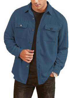 Elegancity Herren Hemd Cord Langarm Freizeithemd Männer Jacke Regular Fit Button Up Hemdjacke Mit Klappentasche Cyanblau, M von Elegancity