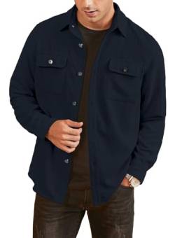 Elegancity Herren Hemd Cord Langarm Freizeithemd Männer Jacke Regular Fit Button Up Hemdjacke Mit Klappentasche Marineblau, L von Elegancity