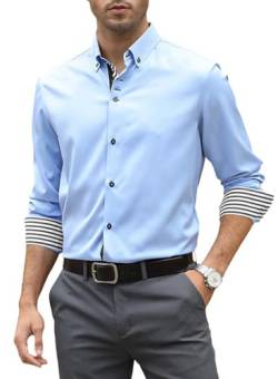Elegancity Herren Hemd Langarm Businesshemden Stretch Bügelfrei Freizeit Oberhemd Männer Regular Fit Business Hemd Formelle Anzughemd blau, M von Elegancity