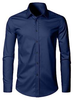 Elegancity Herren Hemd Langarm Einfarbig Businesshemd Regular Fit Freizeithemd Elastisches Business Shirt Blau, M von Elegancity