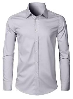 Elegancity Herren Hemd Langarm Einfarbig Businesshemd Regular Fit Freizeithemd Elastisches Business Shirt Grau, L von Elegancity