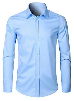 Elegancity Herren Hemd Langarm Einfarbig Businesshemd Regular Fit Freizeithemd Elastisches Business Shirt Hellblau, M von Elegancity