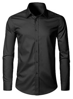 Elegancity Herren Hemd Langarm Einfarbig Businesshemd Regular Fit Freizeithemd Elastisches Business Shirt Schwarz, L von Elegancity