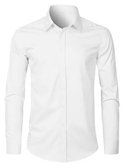 Elegancity Herren Hemd Langarm Einfarbig Businesshemd Regular Fit Freizeithemd Elastisches Business Shirt Weiß, XL von Elegancity