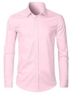 Elegancity Herren Hemd Pink Langarm Einfarbig Businesshemd Regular Fit Freizeithemd Elastisches Business Shirt S von Elegancity