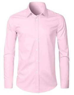 Elegancity Herren Hemd Pink Langarm Einfarbig Businesshemd Regular Fit Freizeithemd Elastisches Business Shirt XL von Elegancity