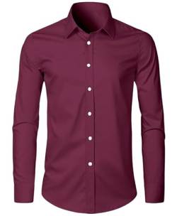 Elegancity Herren Hemd Weinrot Langarm Einfarbig Businesshemd Regular Fit Freizeithemd Elastisches Business Shirt M von Elegancity