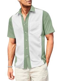 Elegancity Herren Klassische Kurzarm Hemd, Zweifarbig Gestreiftes Bowlinghemden Knopfverschluss Hawaiihemd Sommerhemd von Elegancity