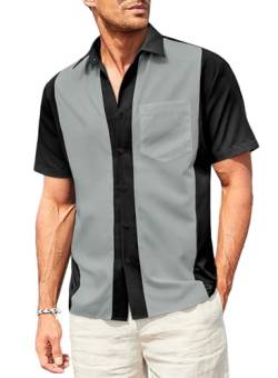 Elegancity Herren Klassische Kurzarm Hemd, Zweifarbig Gestreiftes Bowlinghemden Knopfverschluss Hawaiihemd Sommerhemd von Elegancity