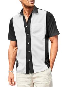 Elegancity Herren Klassische Kurzarm Hemd, Zweifarbig Gestreiftes Bowlinghemden Knopfverschluss Hawaiihemd Sommerhemd von Elegancity