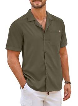 Elegancity Herren Kurzarmhemd Braun Leinenhemd Hawaii Hemd Männer Einfarbig Strand Shirt Sommerhemd für Urlaub Atmungsaktiv Freizeithemd 3XL von Elegancity