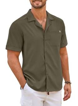 Elegancity Herren Kurzarmhemd Braun Leinenhemd Hawaii Hemd Männer Einfarbig Strand Shirt Sommerhemd für Urlaub Atmungsaktiv Freizeithemd L von Elegancity