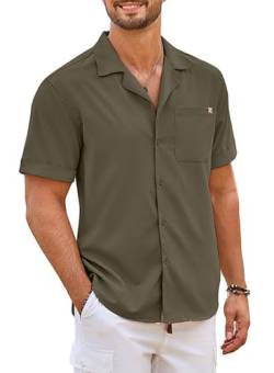 Elegancity Herren Kurzarmhemd Braun Leinenhemd Hawaii Hemd Männer Einfarbig Strand Shirt Sommerhemd für Urlaub Atmungsaktiv Freizeithemd XXL von Elegancity