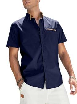 Elegancity Herren Kurzarmhemd Einfarbig Freizeithemd Regular Fit Businesshemd Elastisches Sommerhemd Mit Tasche Blau，XL von Elegancity