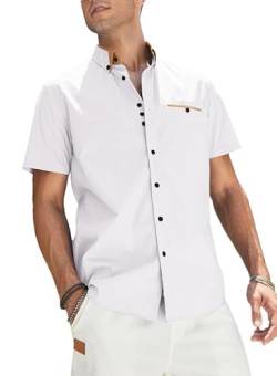 Elegancity Herren Kurzarmhemd Einfarbig Freizeithemd Regular Fit Businesshemd Elastisches Sommerhemd Mit Tasche Weiß，L von Elegancity