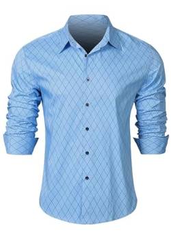Elegancity Herren Langarmhemd Hellblau Muster Business Hemd Elastisches Freizeithemd Regular Fit Business Shirt Bügelbar S von Elegancity